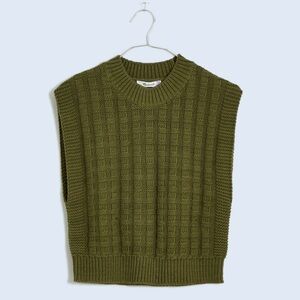 Madewell checkered stitch wedge sweater vest olive green